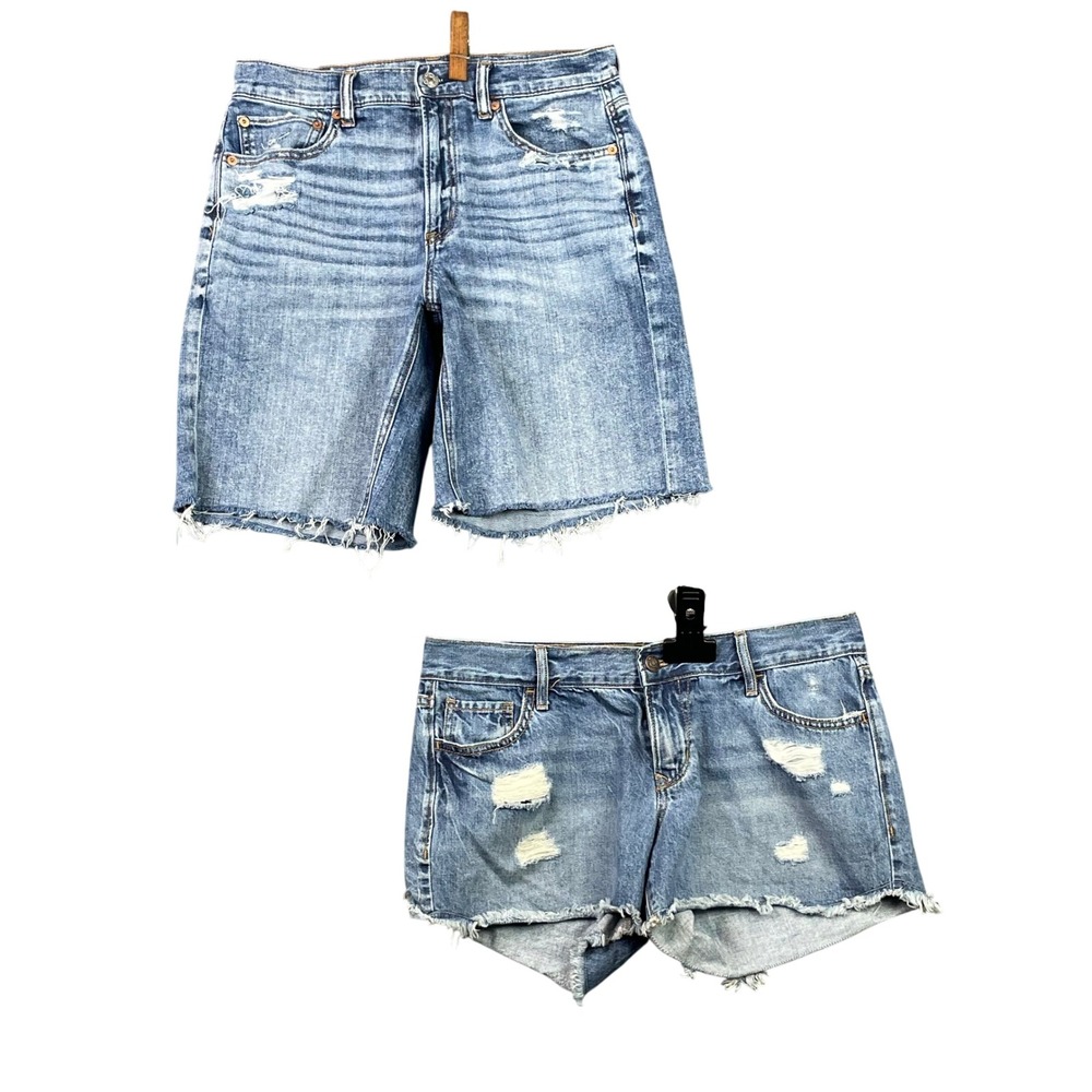 American Eagle Denim Shorts Lot Women 6 Blue Baggy Bermuda Distressed Cutoff 2pk